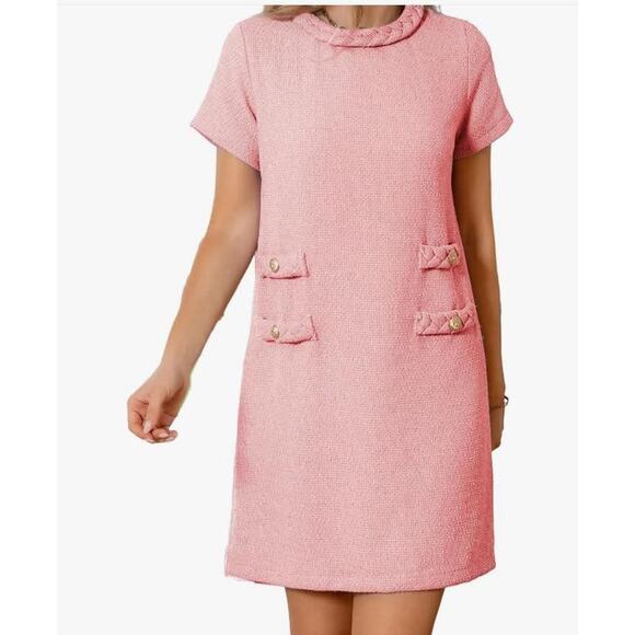 Women's Tweed Dress Short Sleeve Crew Neck A-line SIZE LARGE - Picture 1 of 4